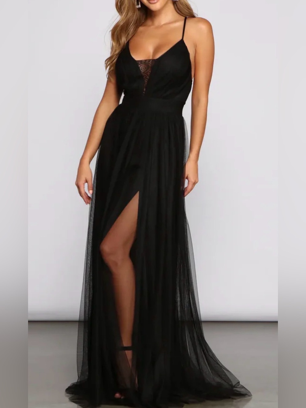 Windsor Black Sheer Maxi Dress with Thigh Slit